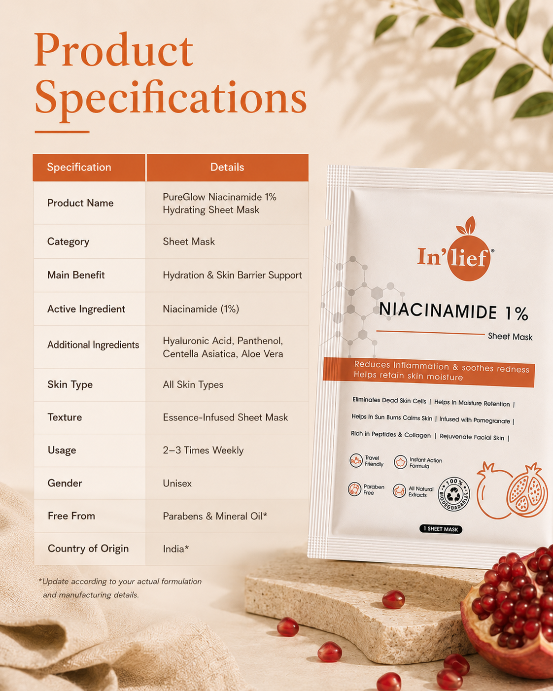 In'lief™ Niacinamide 1% Sheet Mask