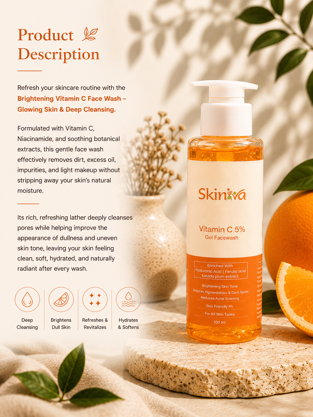 Brightening Vitamin C Face Wash | Deep Cleansing Face Wash for Glowing Skin